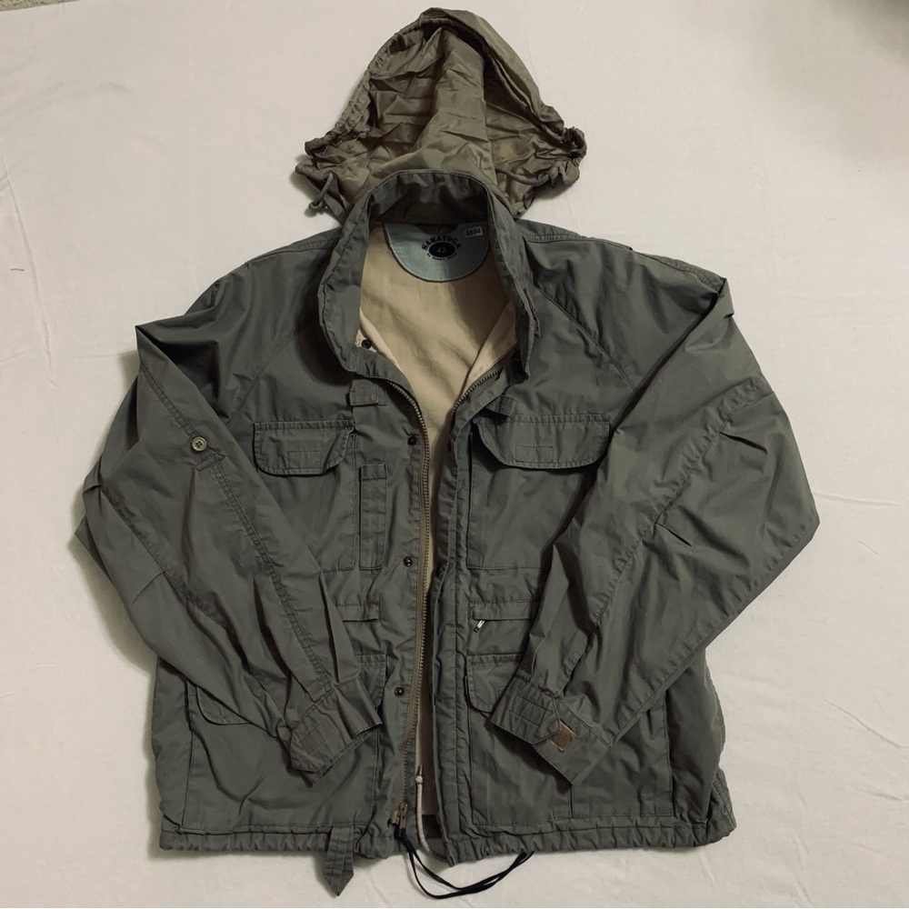 VTG Saratoga by Robert Peritz Utility Jacket Women Drawstring Hood Green Size 42